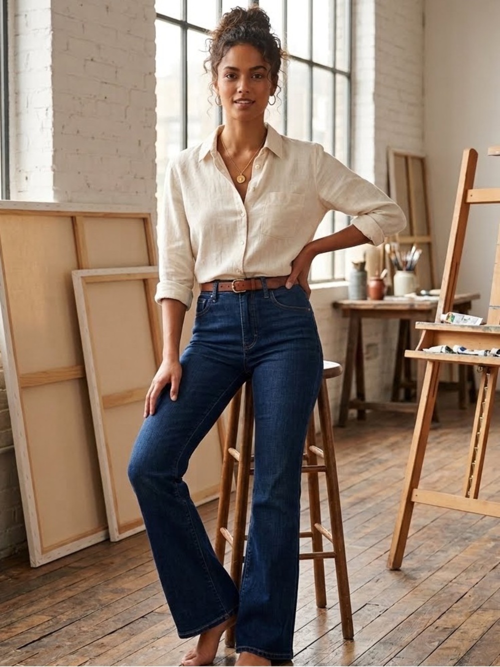 Warp + Weft Dark Indigo Bootcut High-Rise Jeans